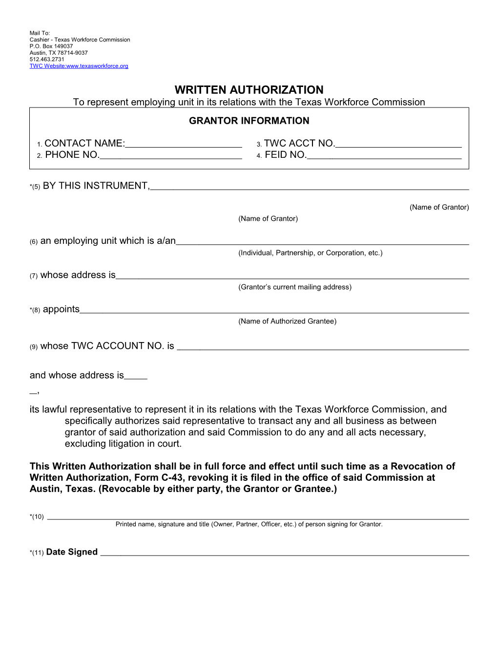 Form C-42: Written Authorization