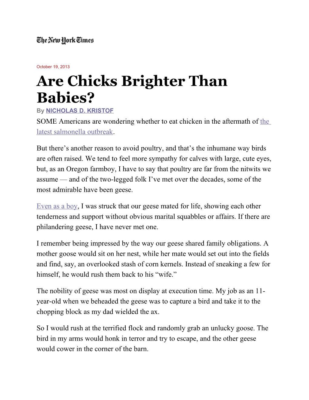 Are Chicks Brighter Than Babies?