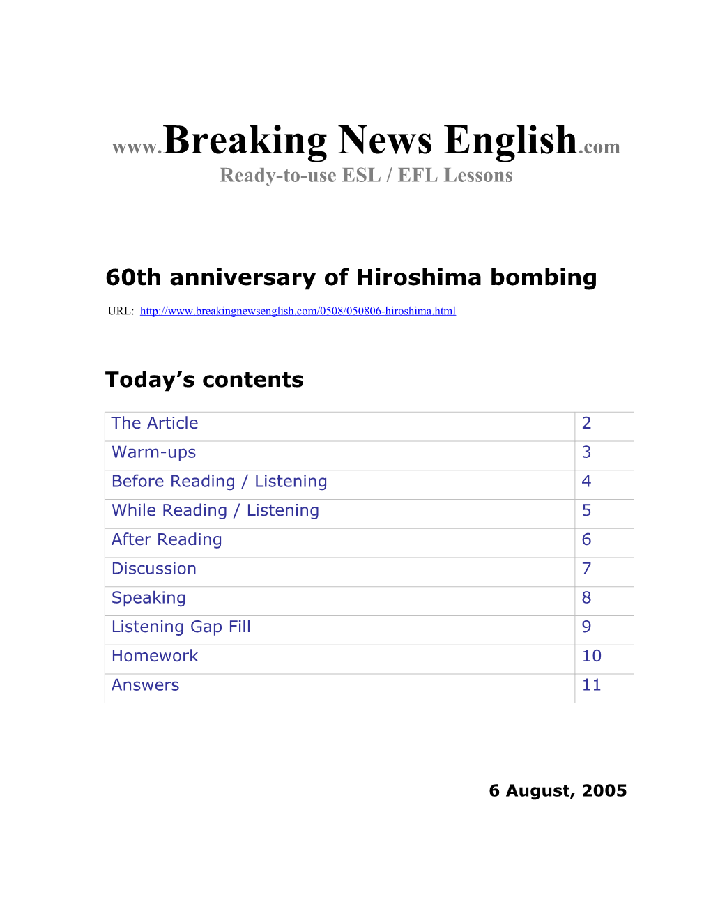 60Th Anniversary of Hiroshima Bombing