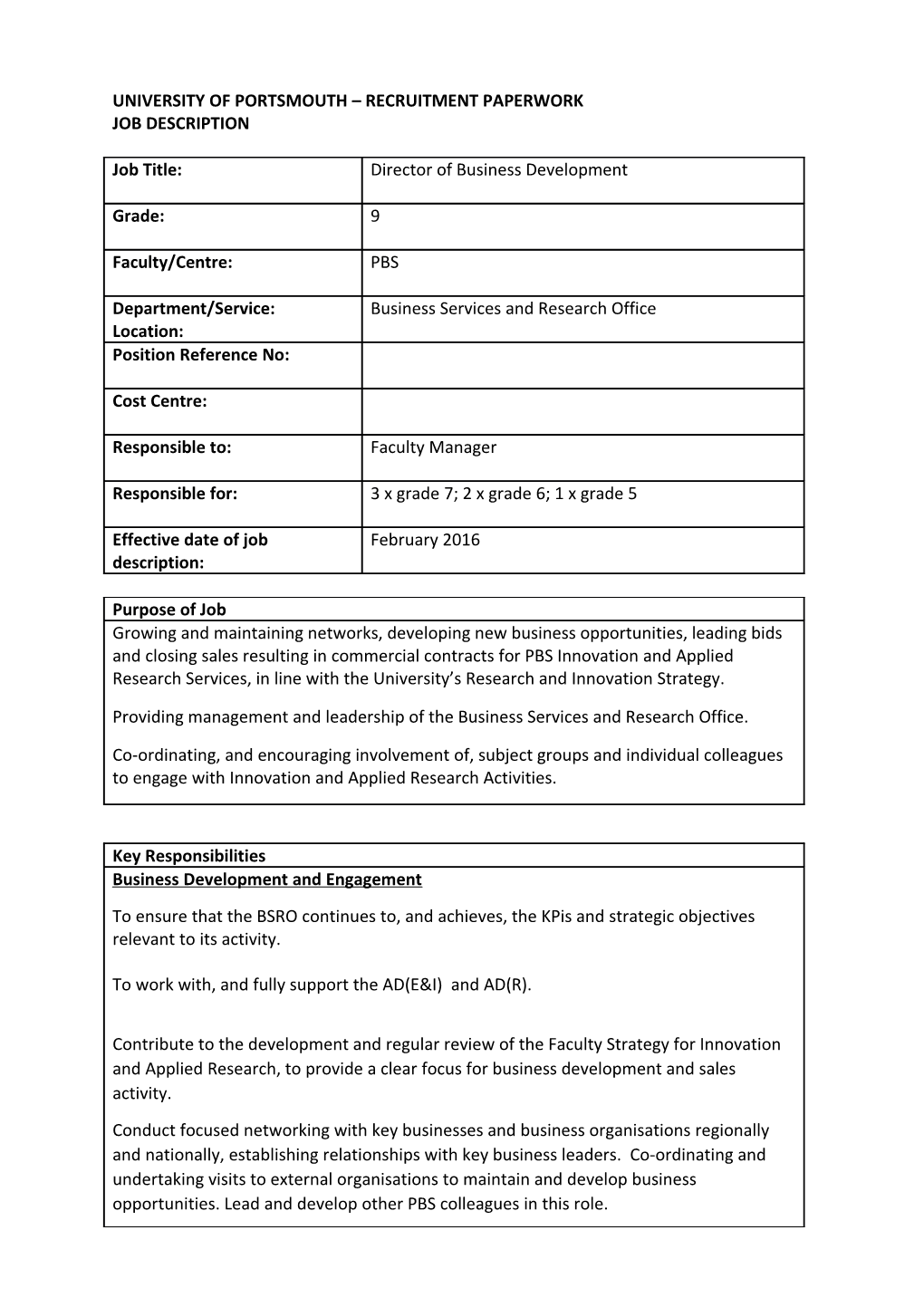 University of Portsmouth Recruitment Paperwork