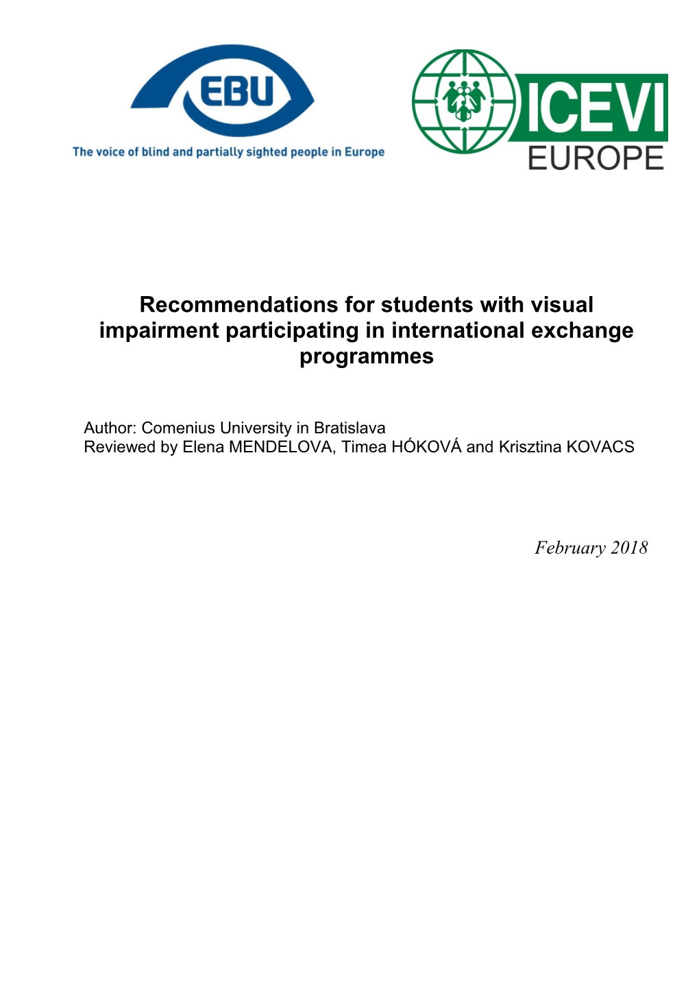 Recommendations for Students with Visual Impairment Participating in International Exchange