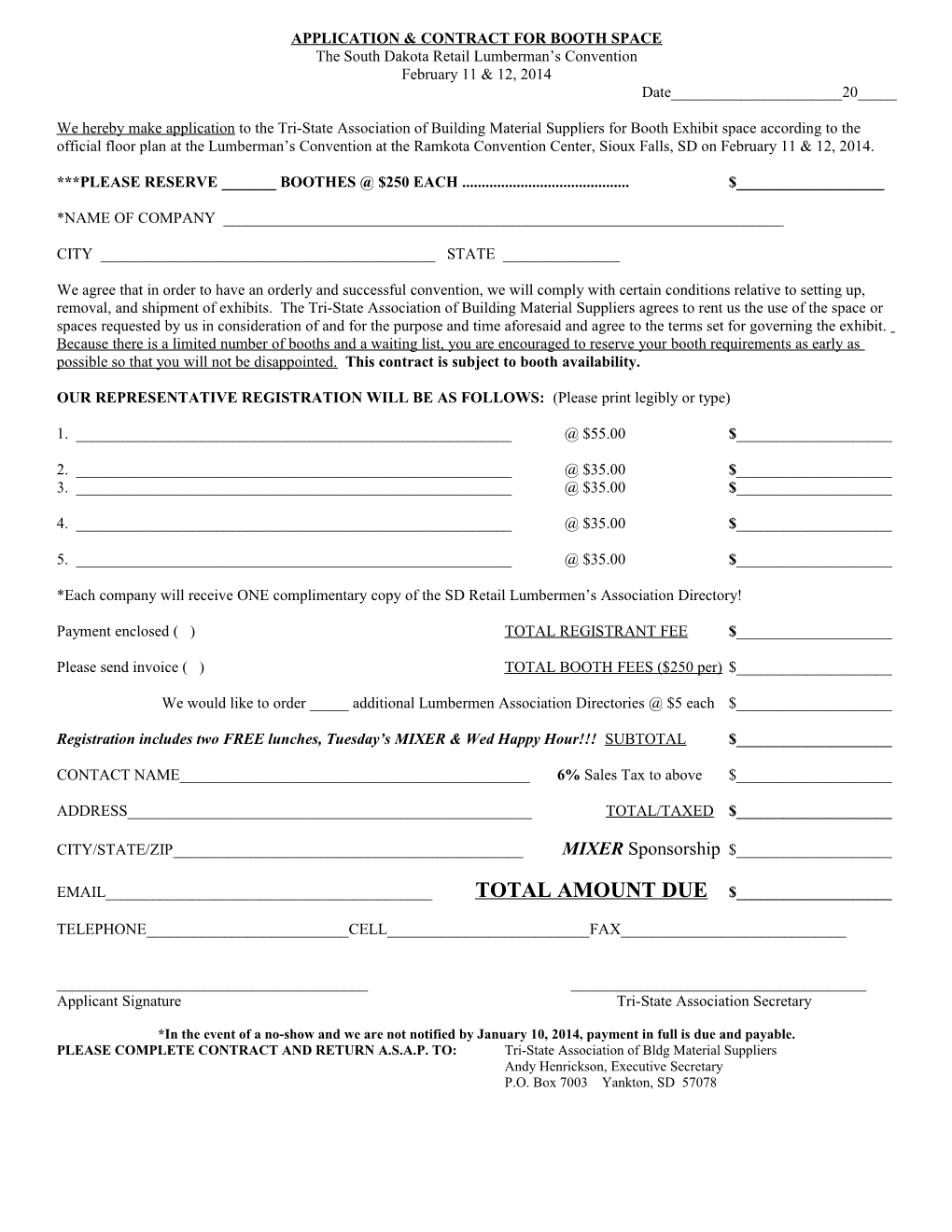 Application & Contract for Booth Space