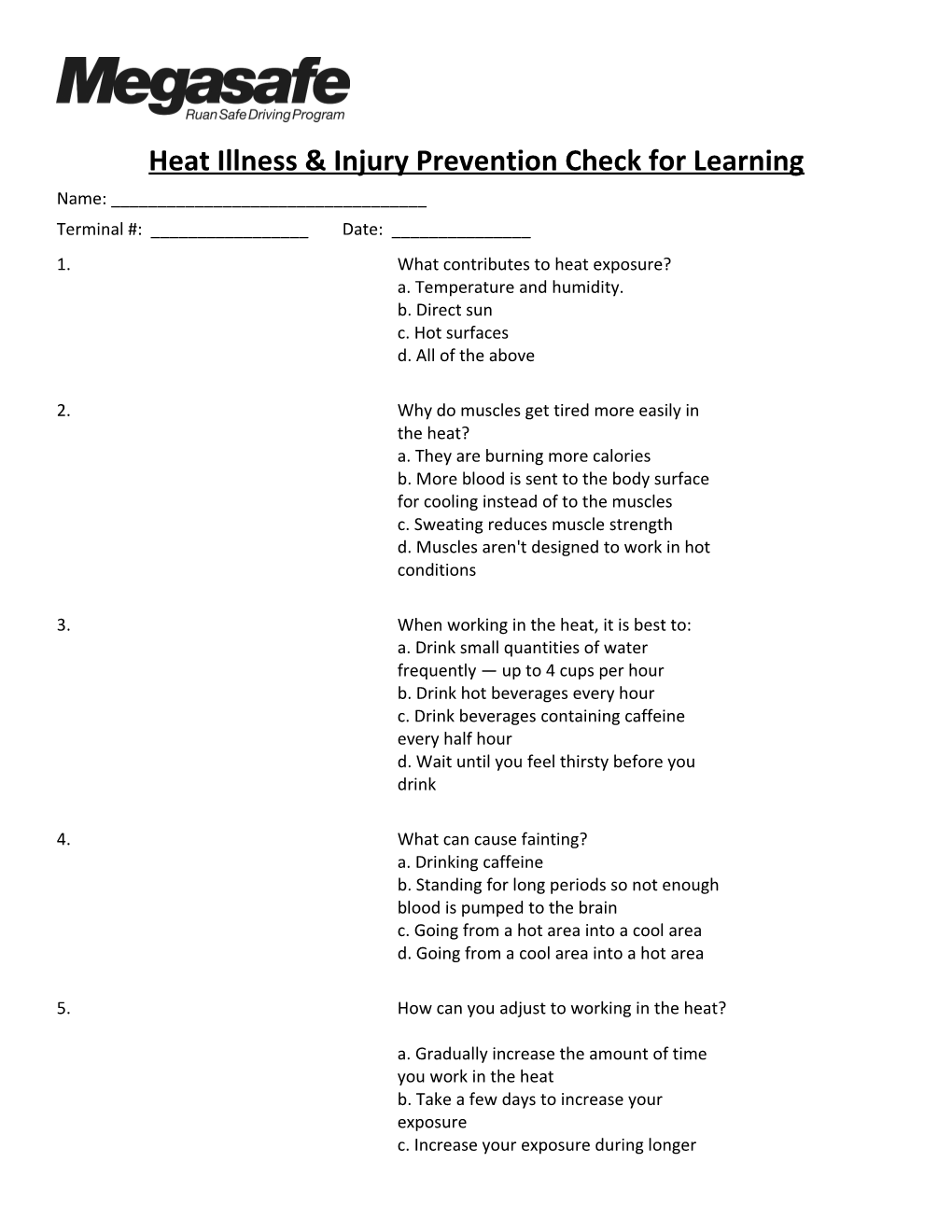 Heat Illness & Injury Prevention Check for Learning