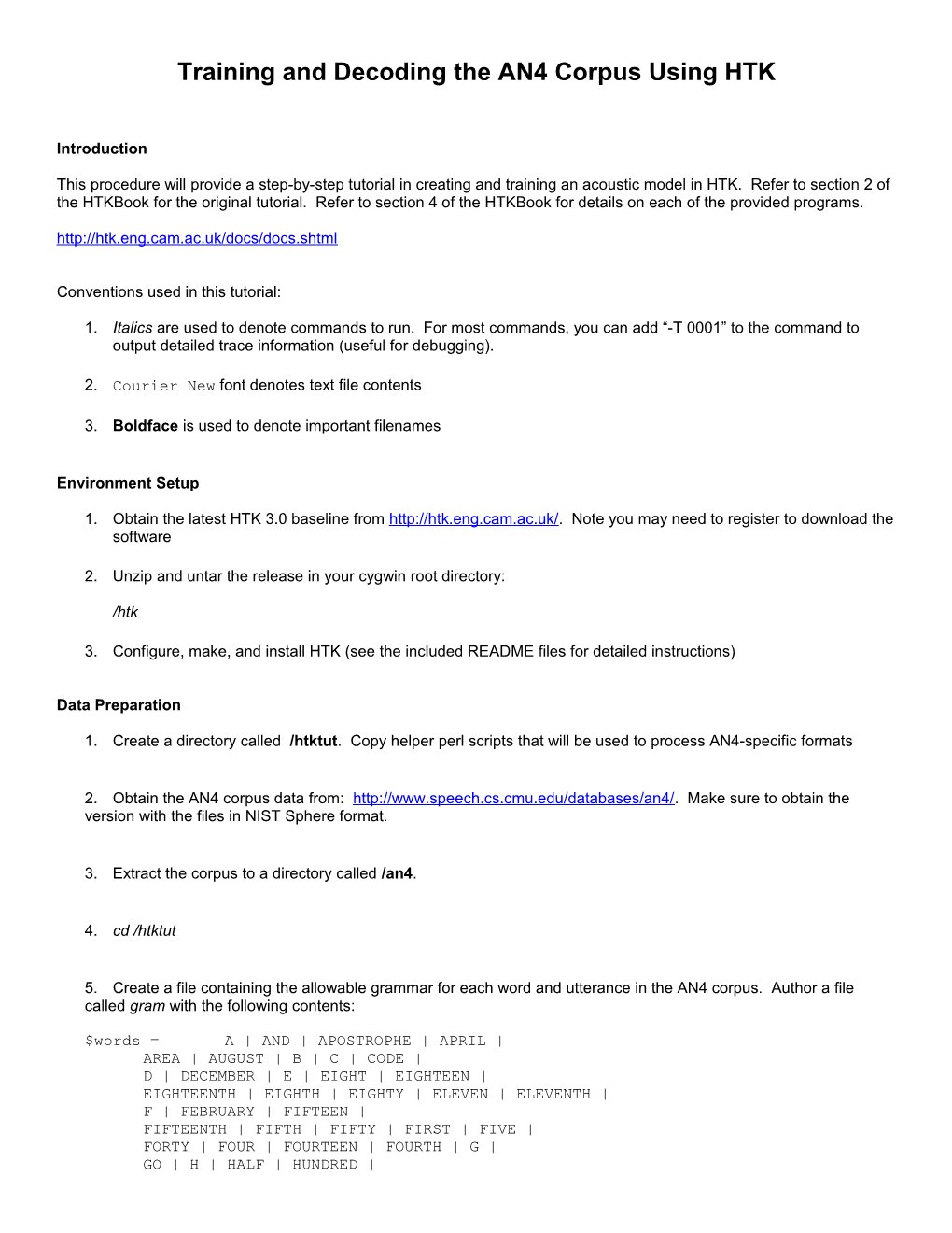 Training and Decoding the AN4 Corpus Using HTK