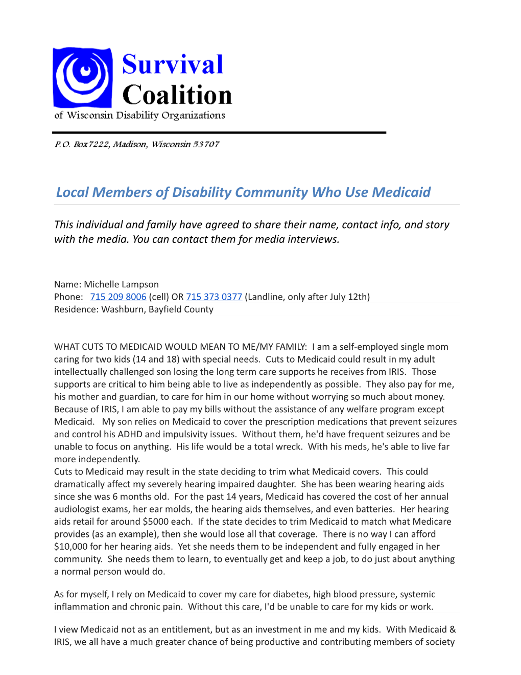 Local Members of Disability Community Who Use Medicaid