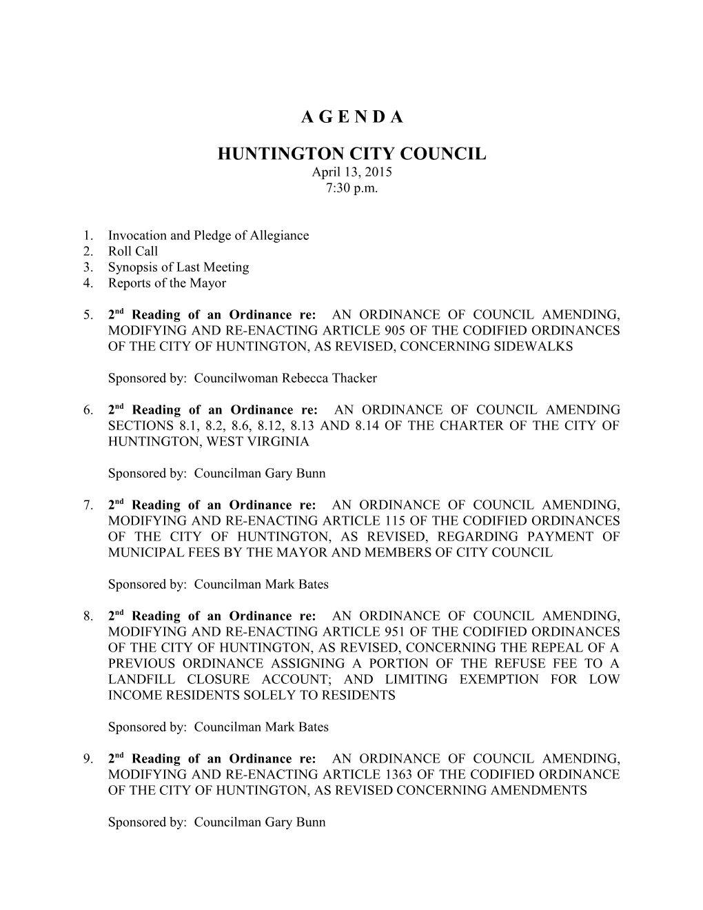 Huntington City Council Agenda 1April 13, 2015