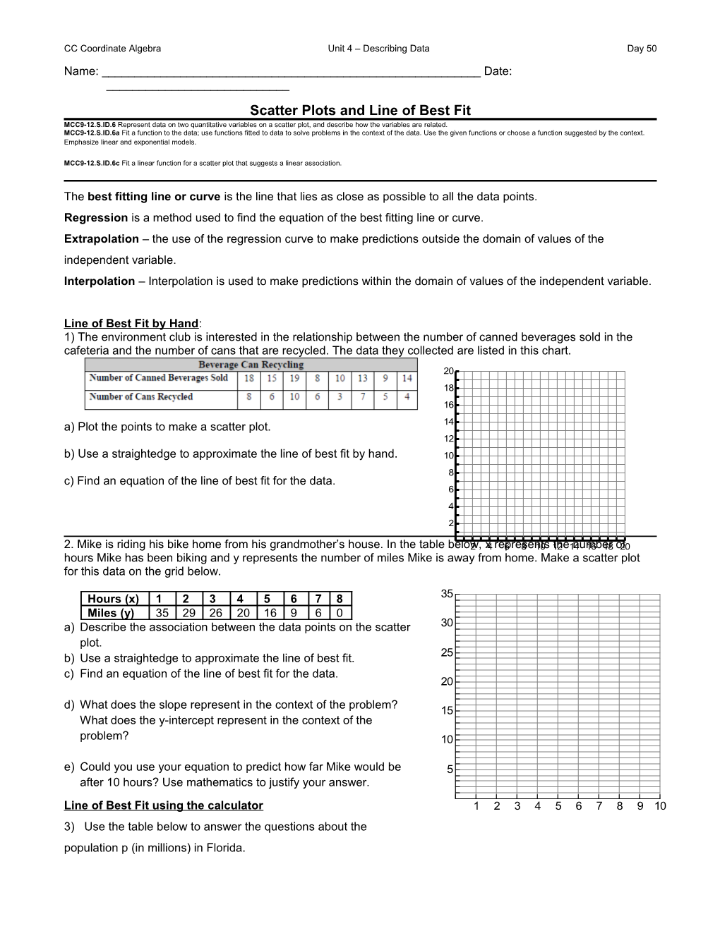 CC Coordinate Algebra Unit 4 Describing Dataday 50