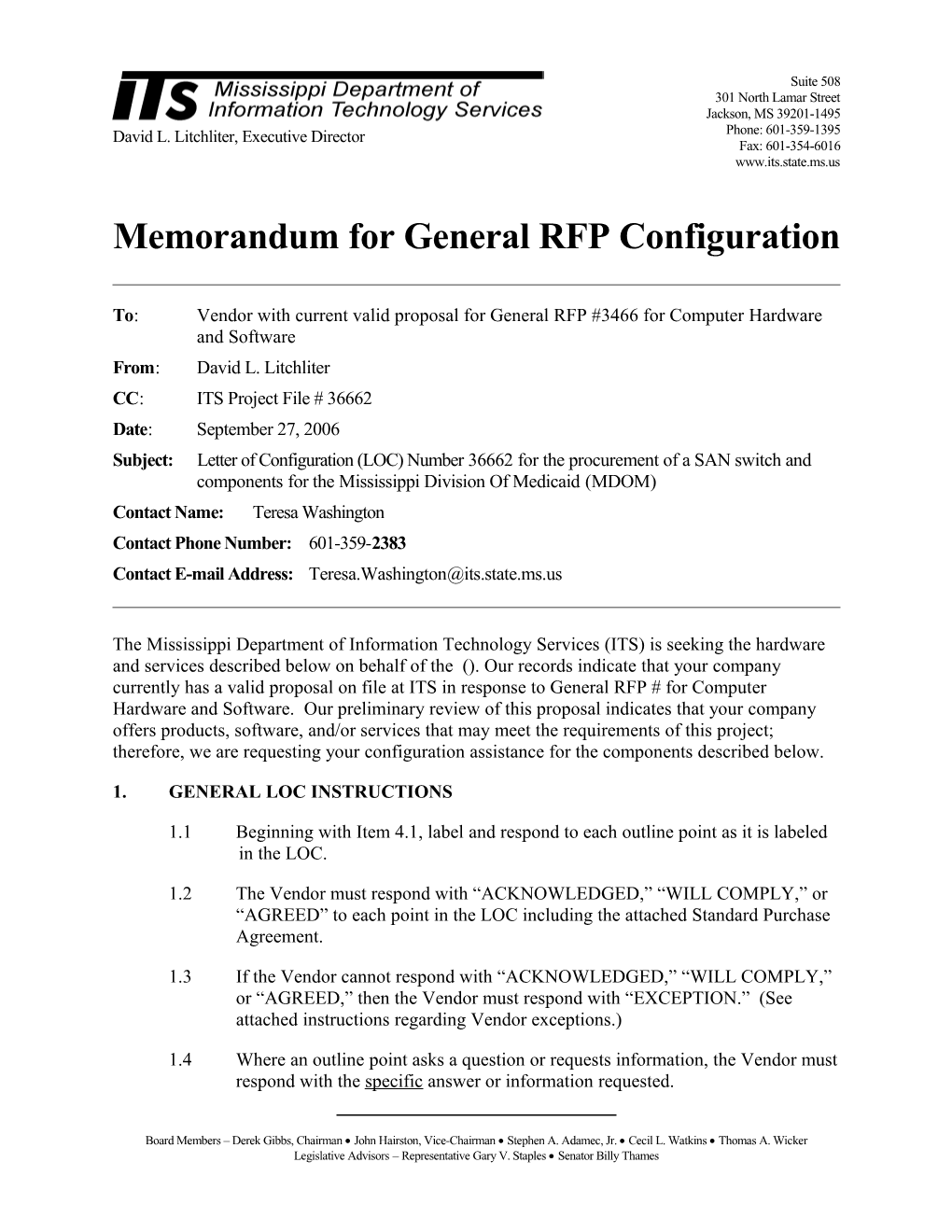 Memorandum for General RFP Configuration s12