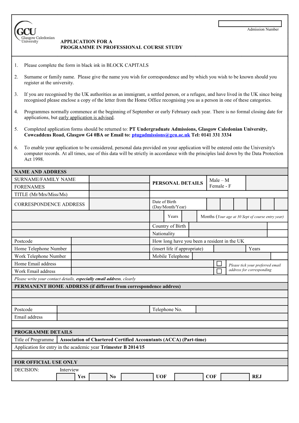 Postgraduate Application Form