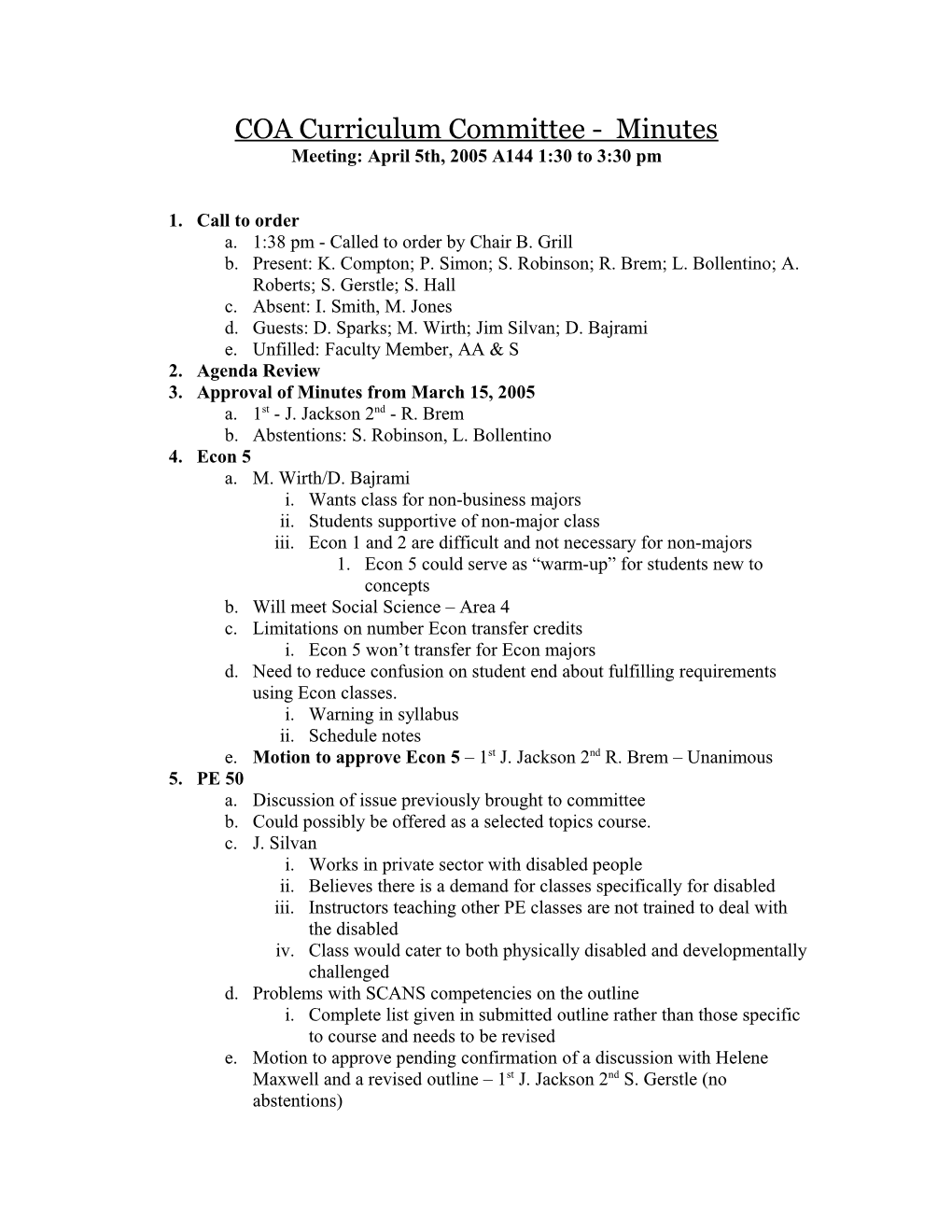 COA Curriculum Committee - Minutes