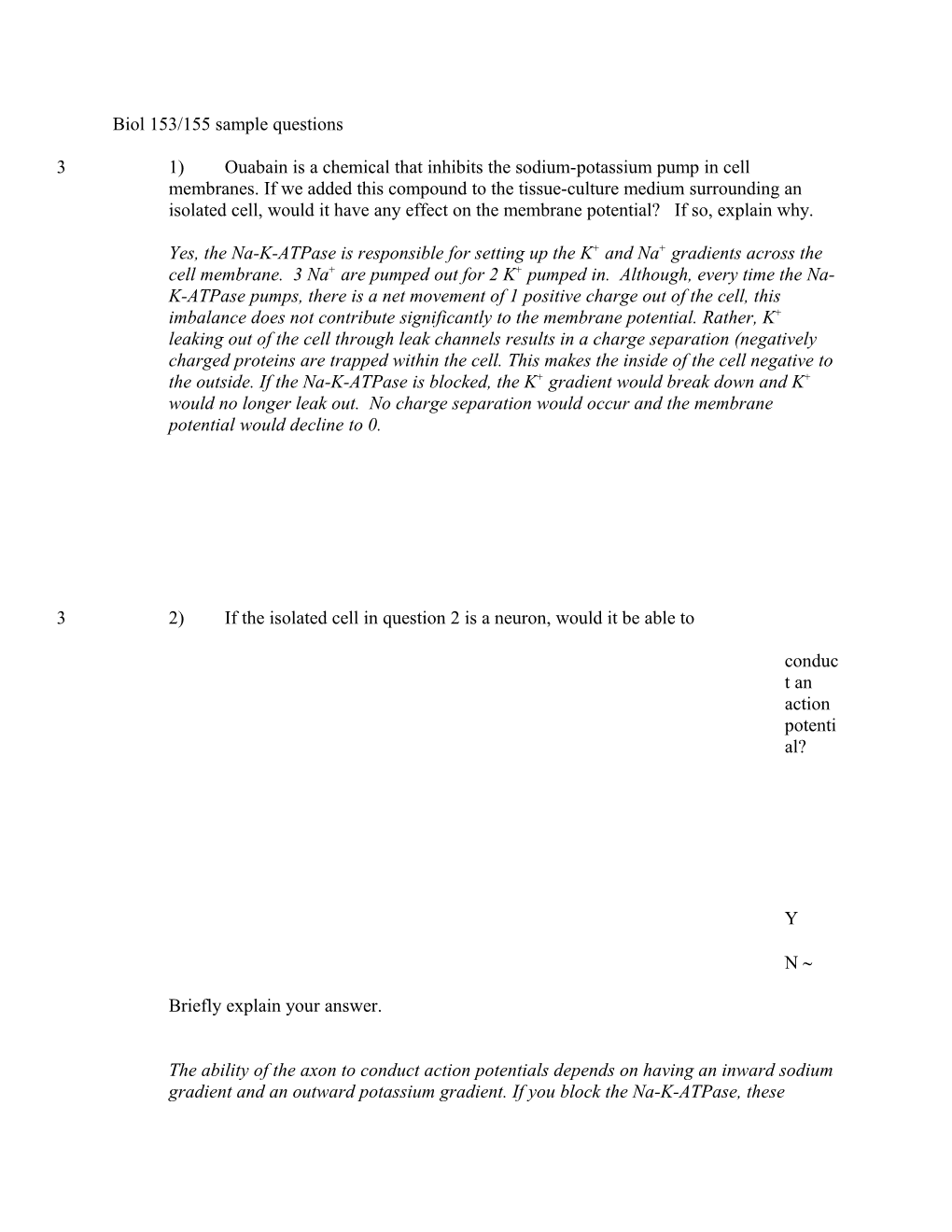 Biol 153/155 Sample Questions