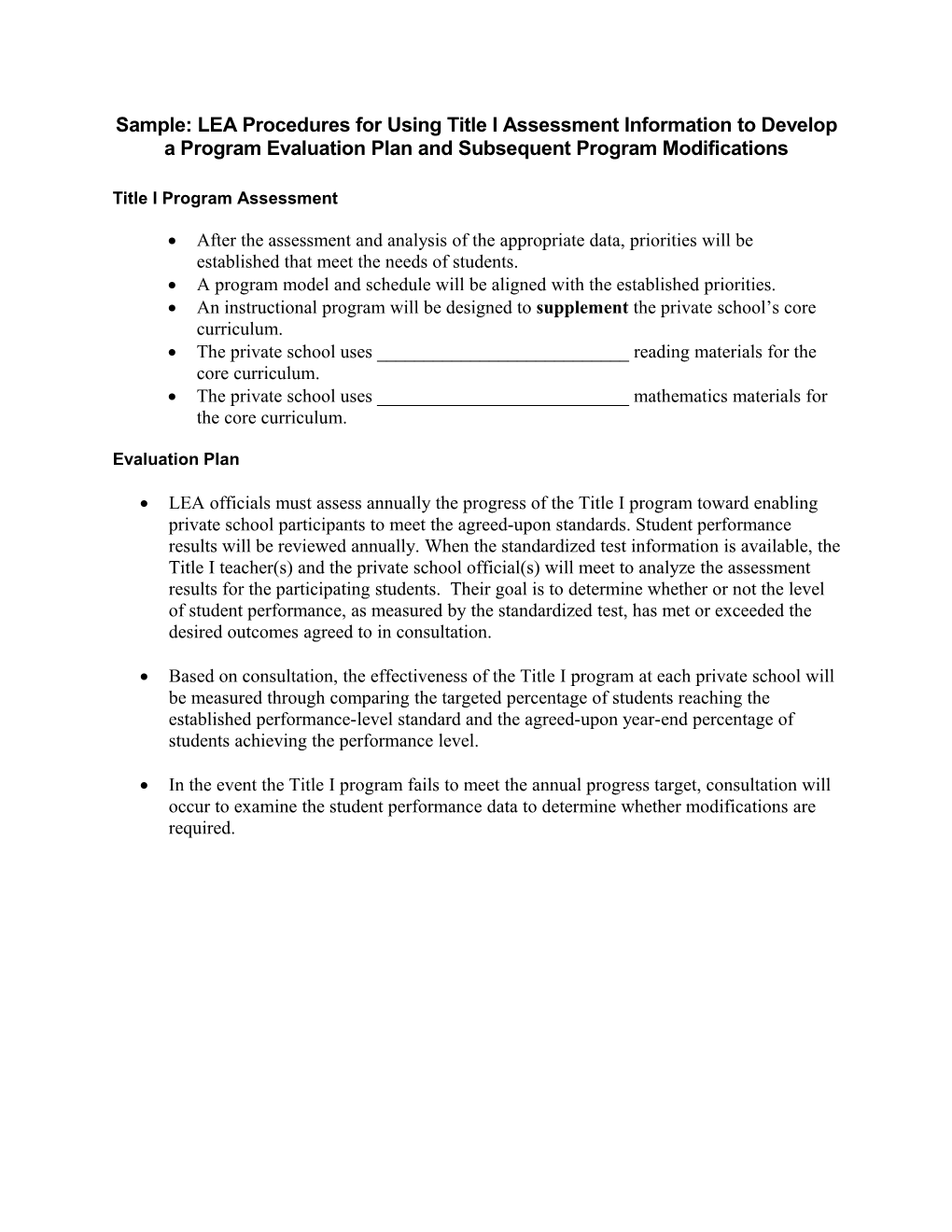 Title I Program Assessment