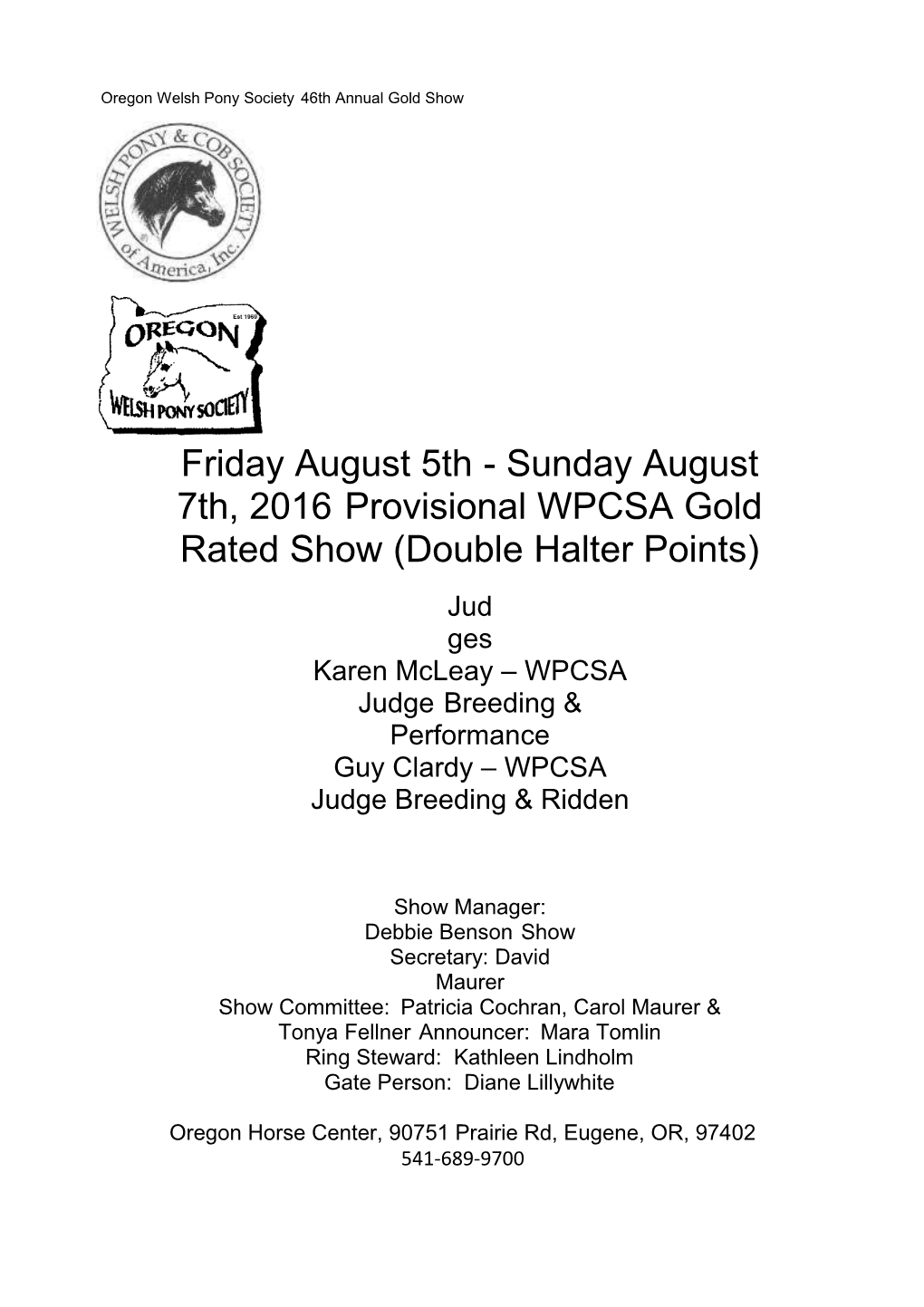 Oregon Welsh Pony Society 46Th Annual Gold Show