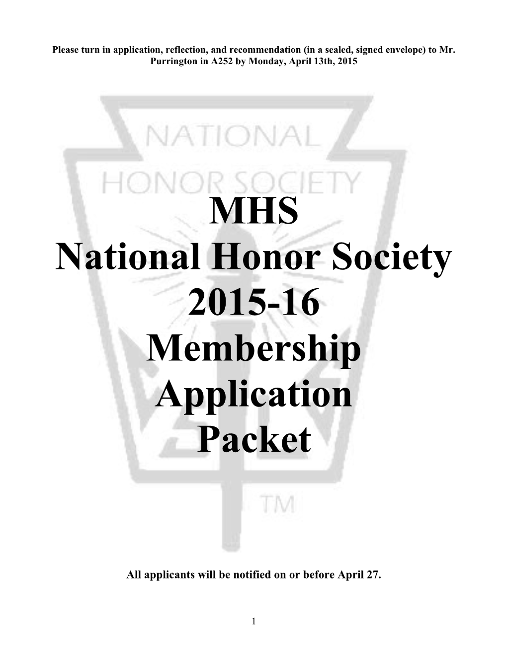 Application for National Honor Society Membership