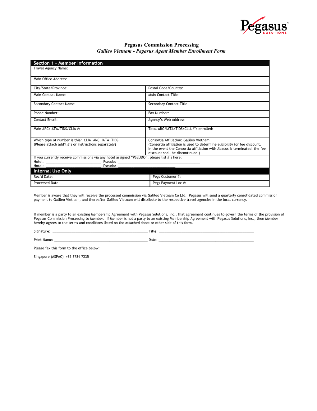 Pegasus Enrollment Form