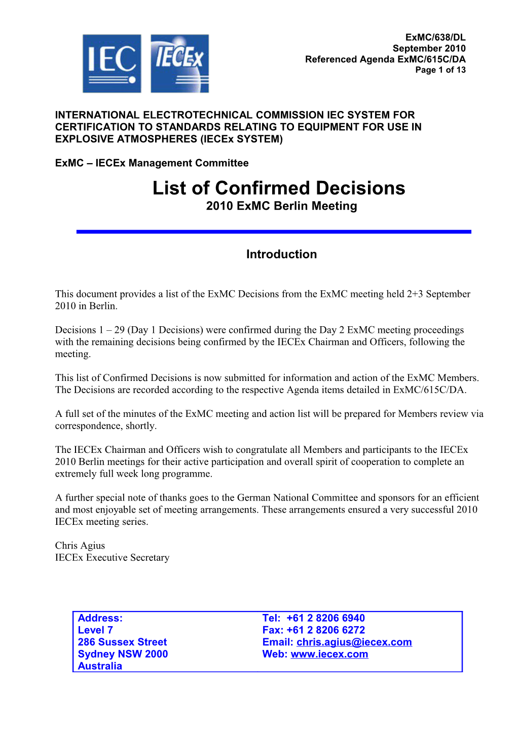 2010 Berlin Exmc Decision List
