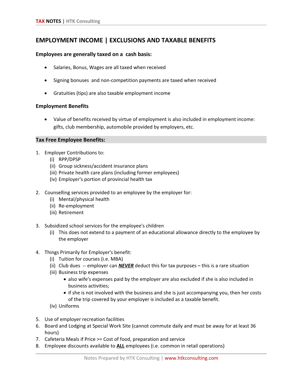 Employment Income Exclusions and Taxable Benefits