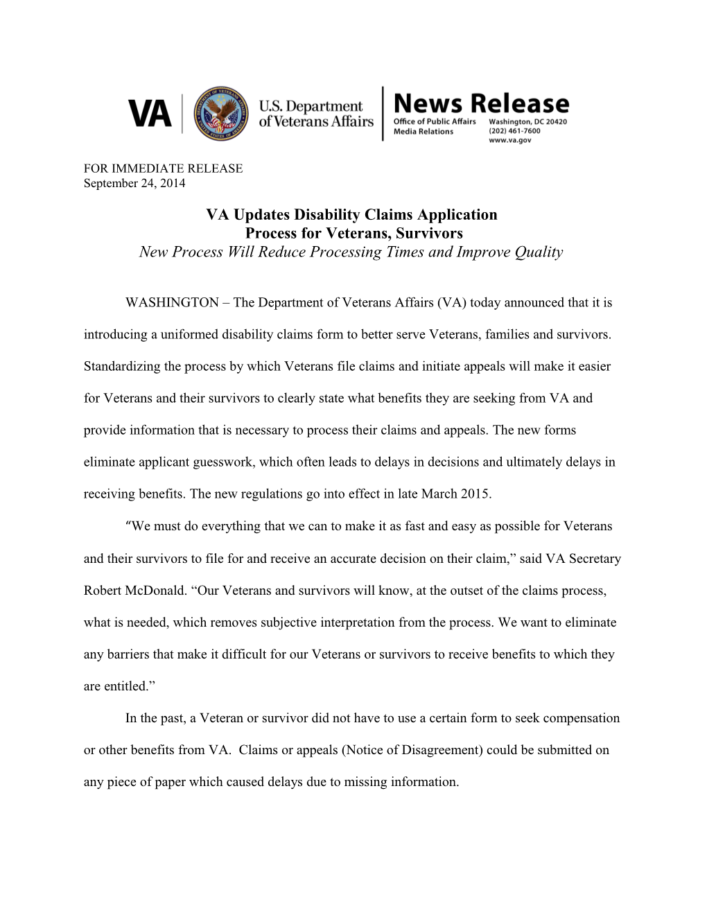 VA Updates Disability Claims Application Process for Veterans, Survivors