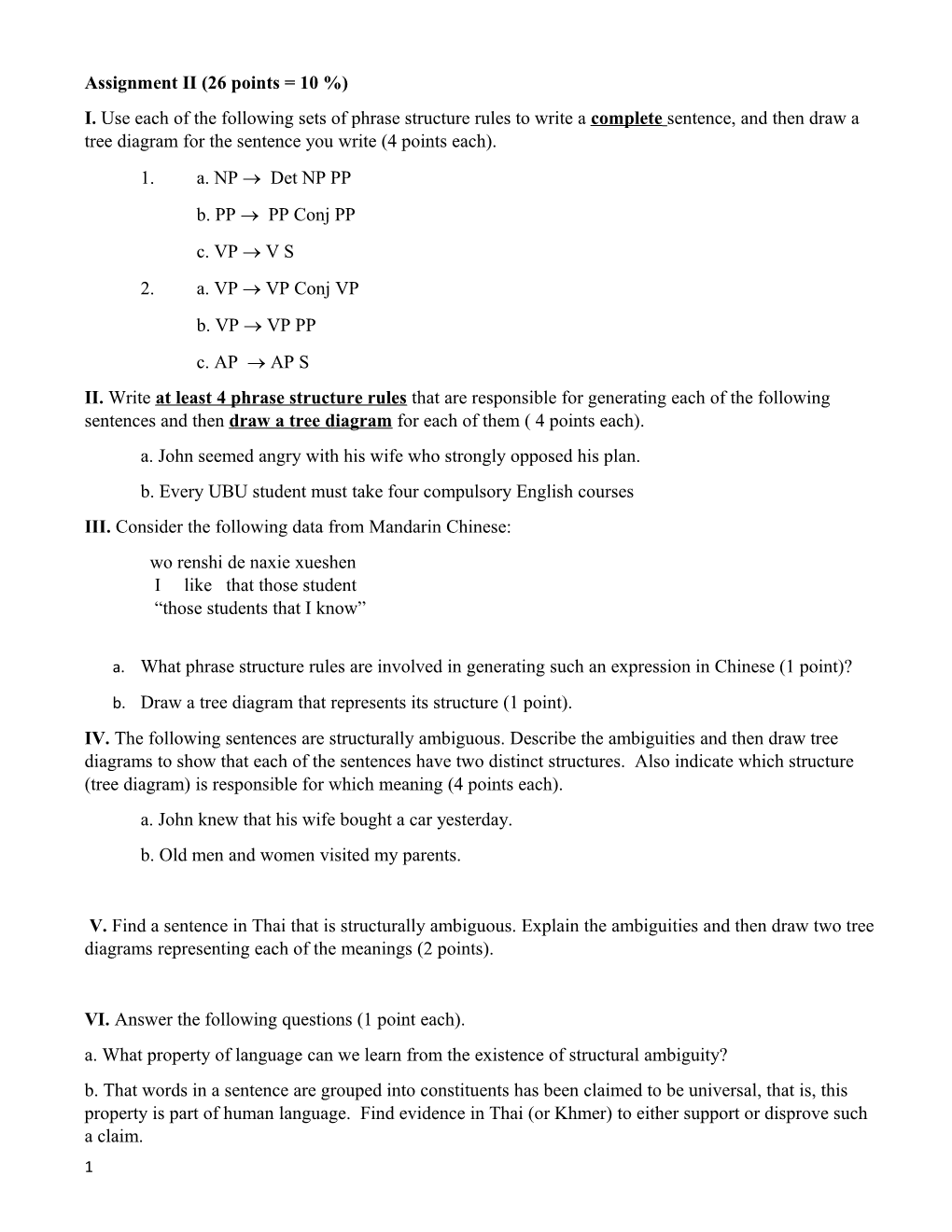 Assignment II (26 Points = 10 %)