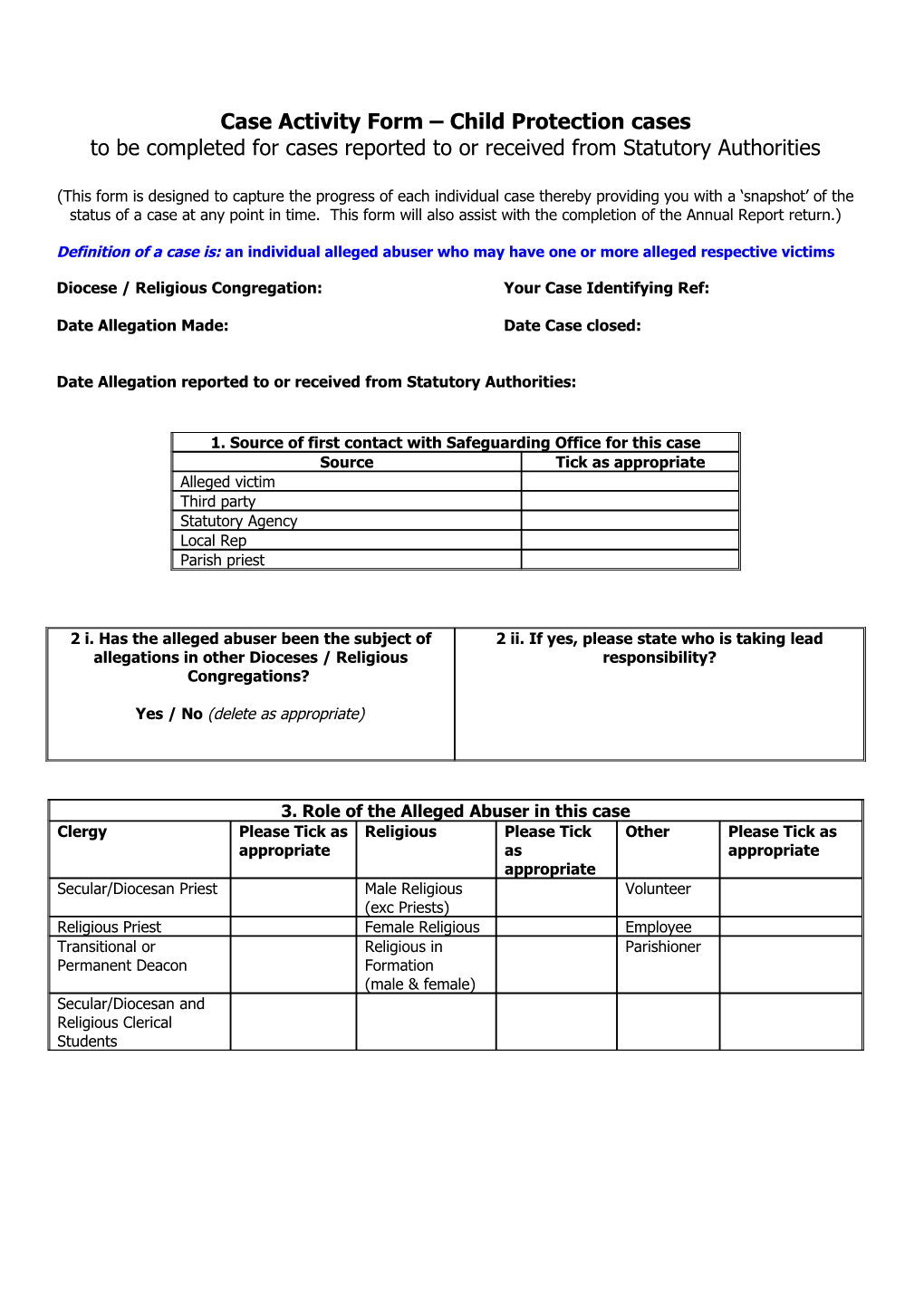 This Form Should Be Completed for Each Case