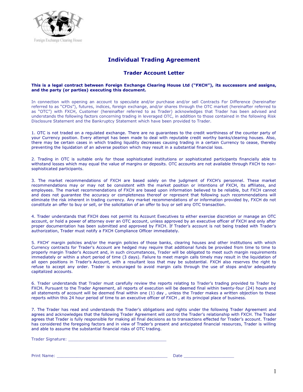 Individual Trading Agreement