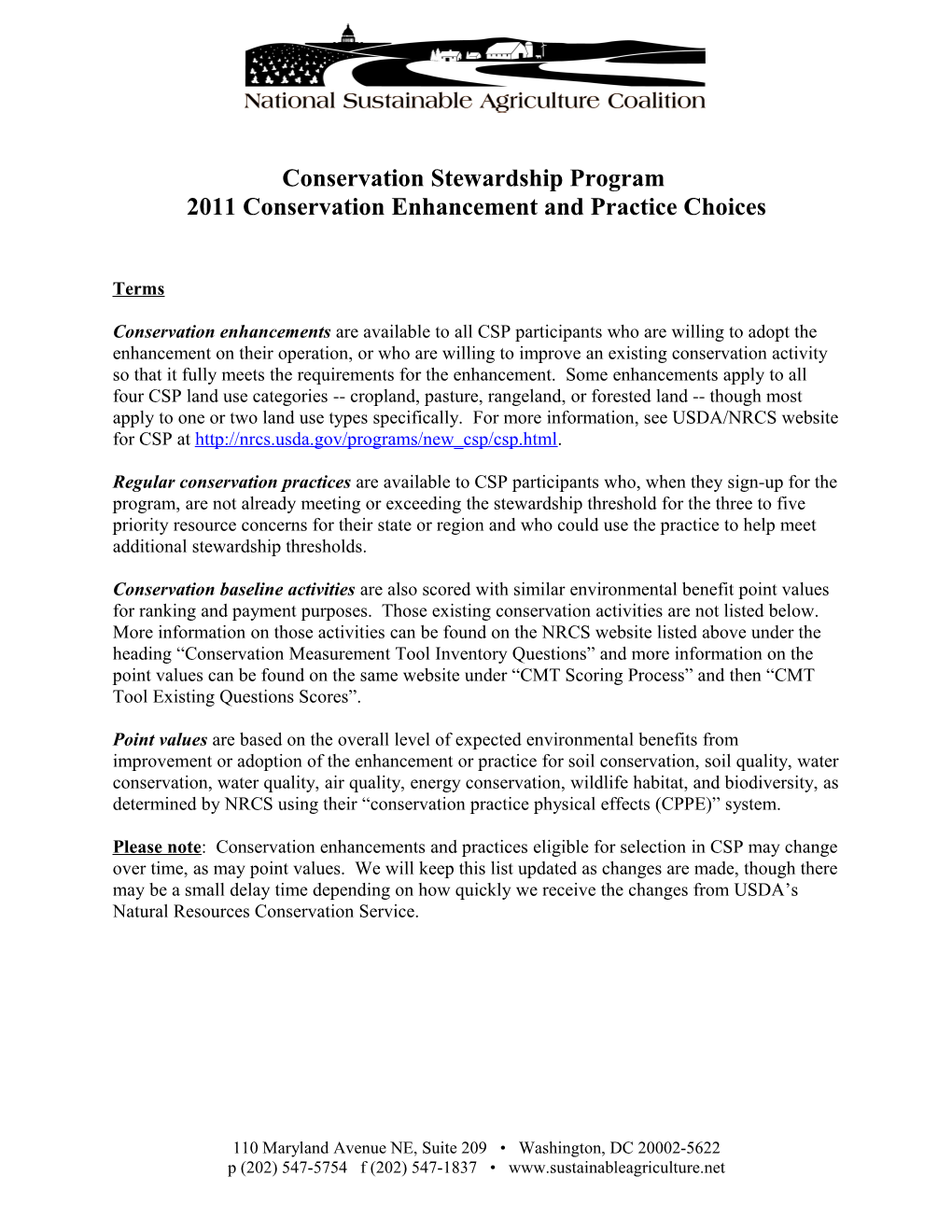 2011 Conservation Enhancement and Practice Choices