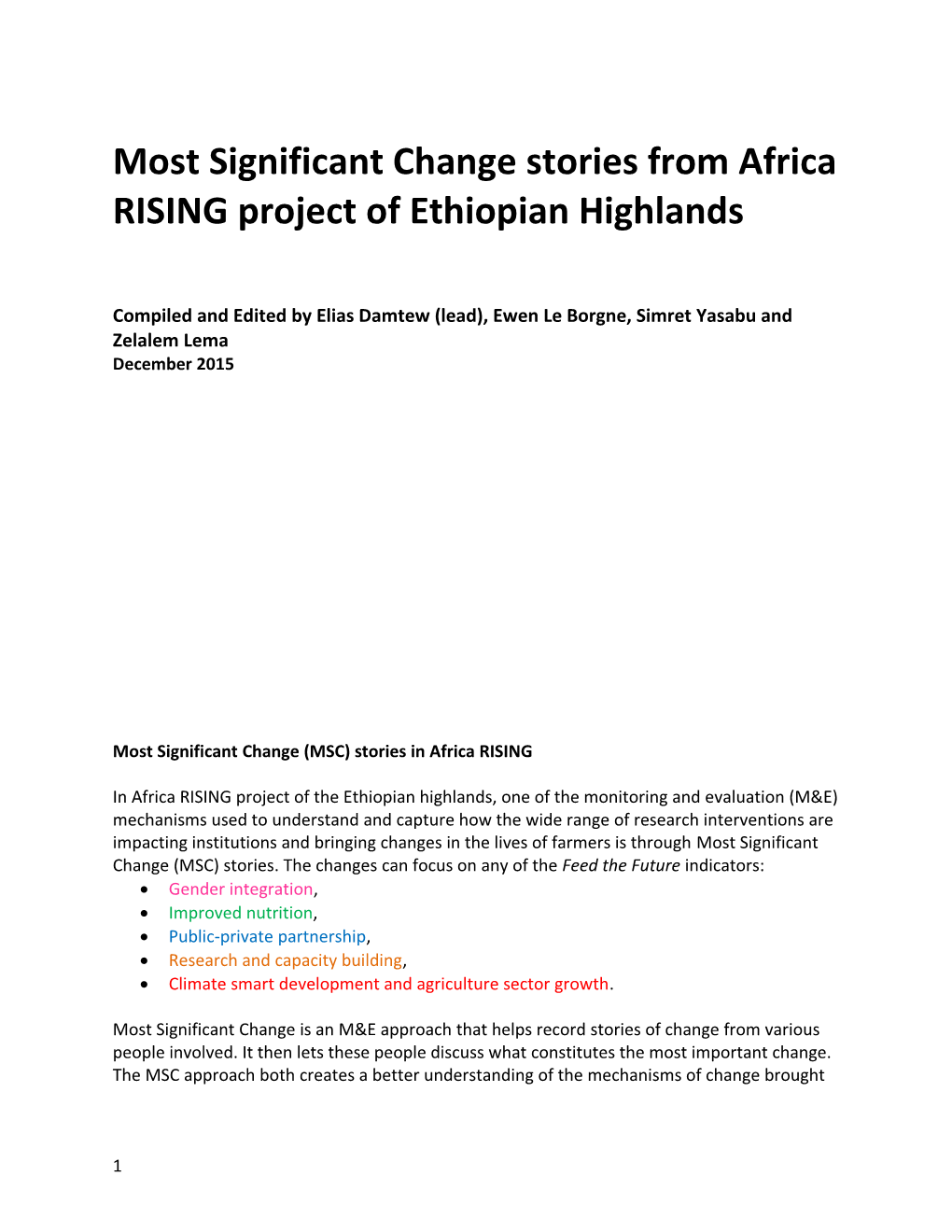 Most Significant Change Stories from Africa RISING Project of Ethiopian Highlands