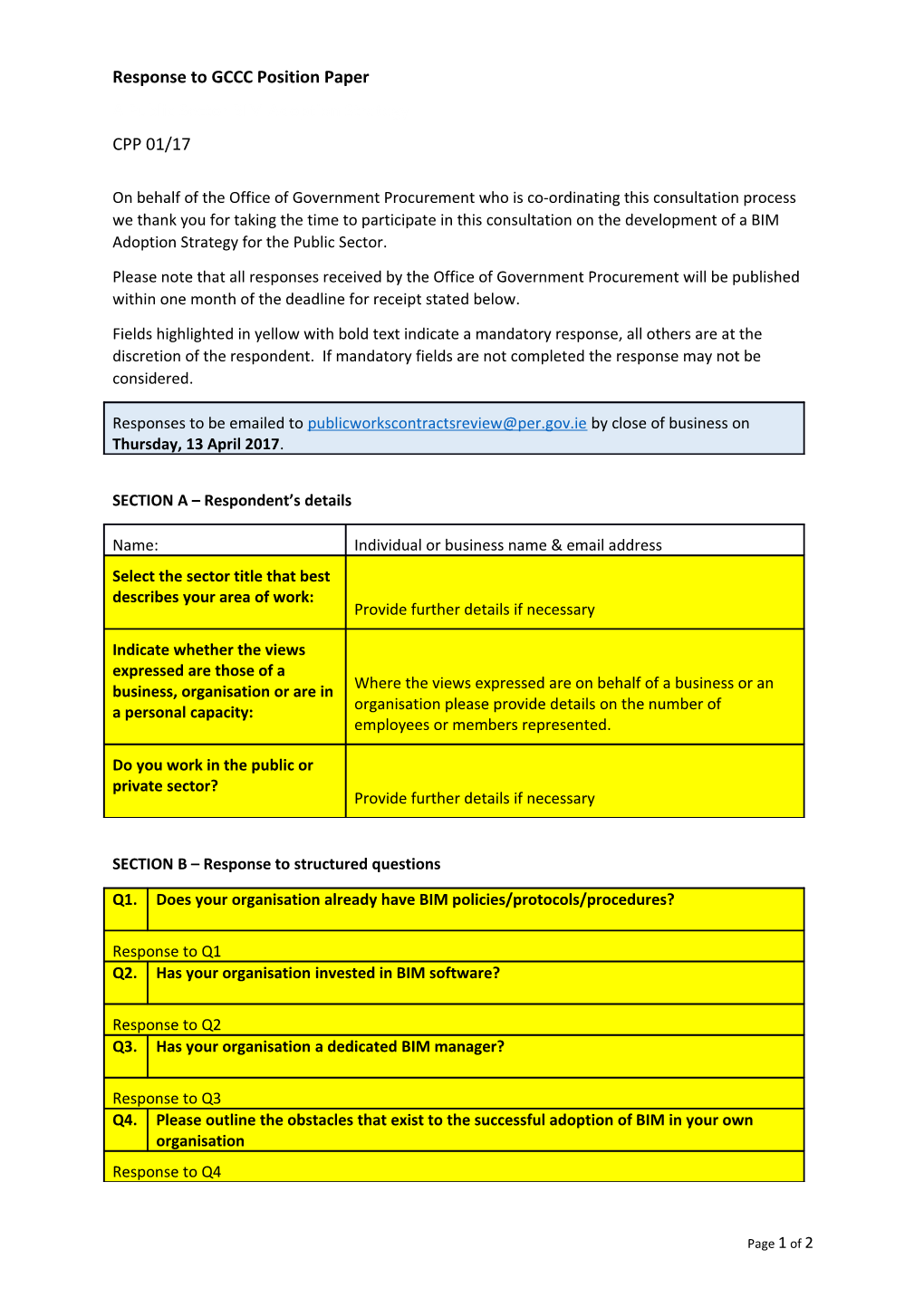 SECTION B Response to Structured Questions