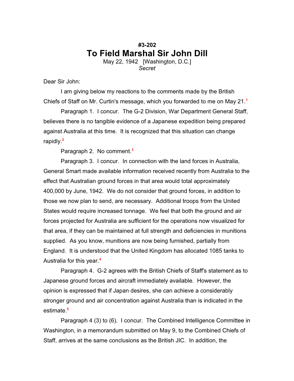 To Field Marshal Sir John Dill