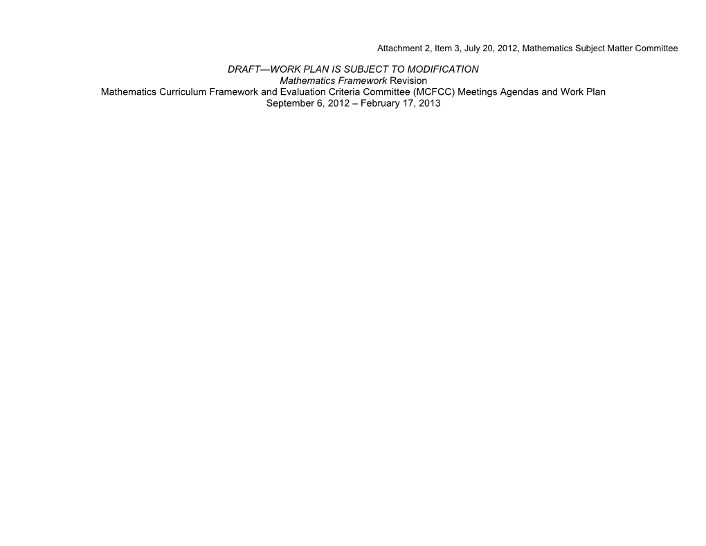 2012 Mathematics Framework Workplan - Instructional Quality Commisison (CA Dept of Education)