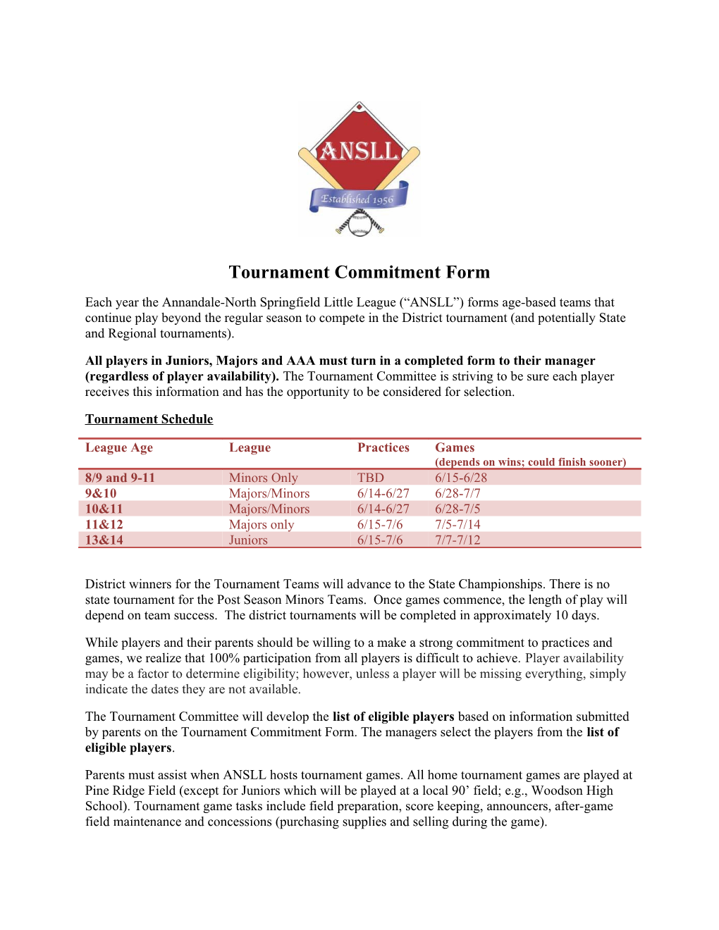 Tournament Commitment Form