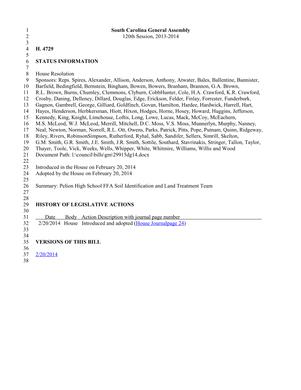 2013-2014 Bill 4729: Pelion High School FFA Soil Identification and Land Treatment Team