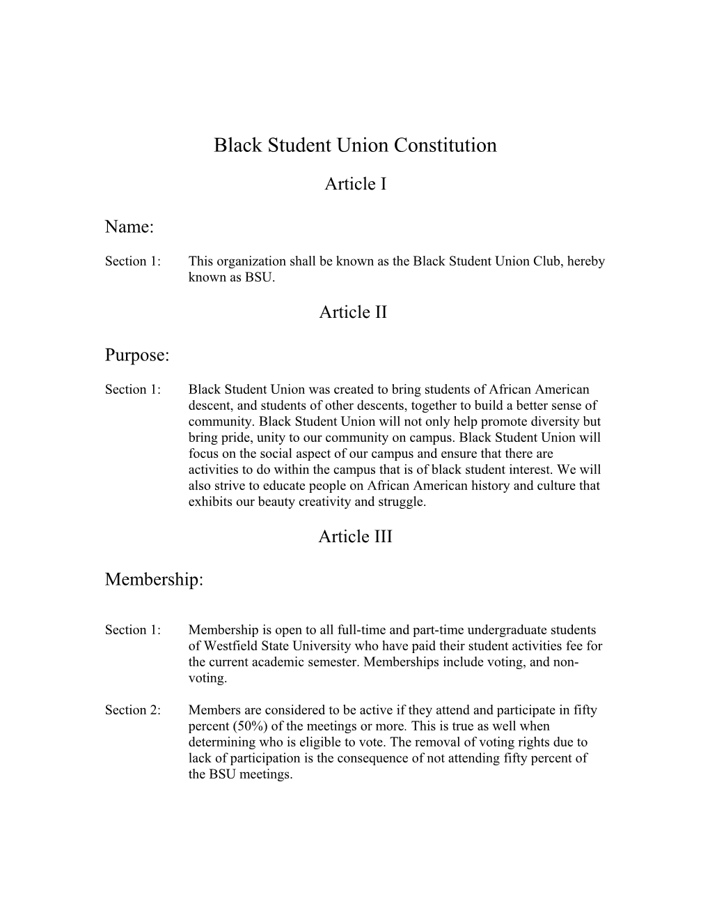 Black Student Union Constitution