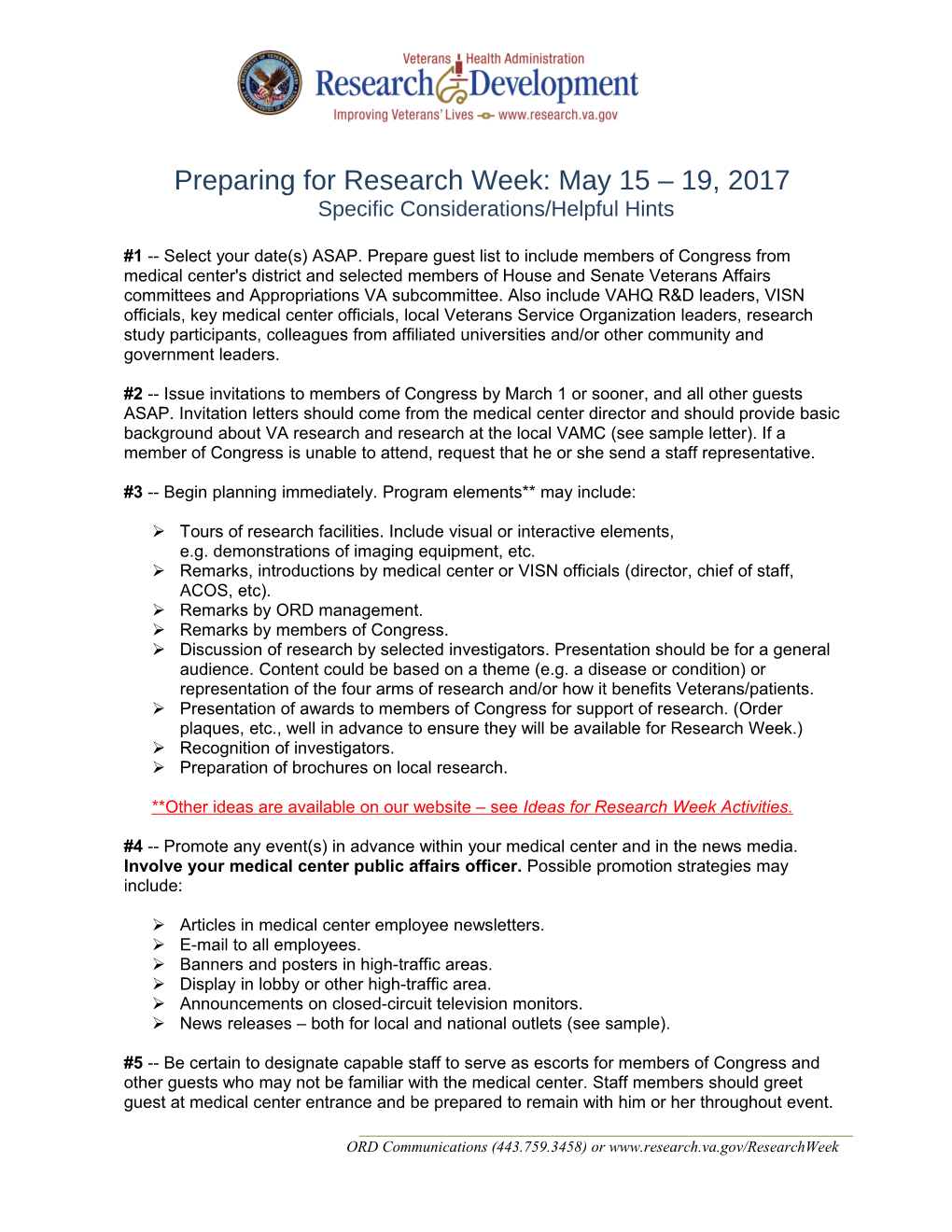 Factors for a Successful Research Week Event