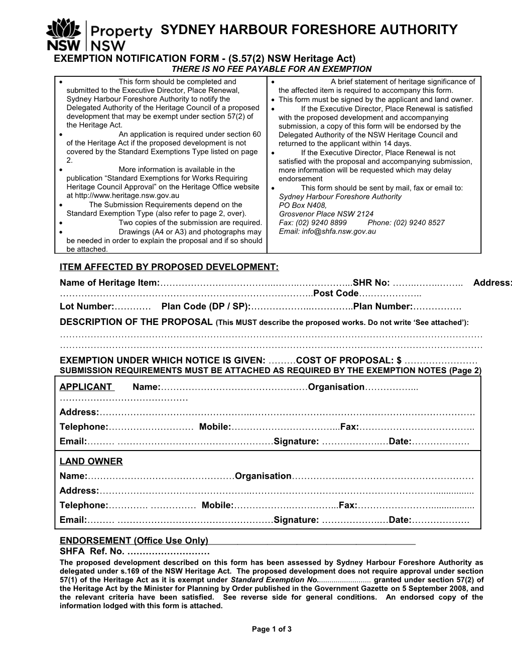 S57(2) Exemption Notification Form