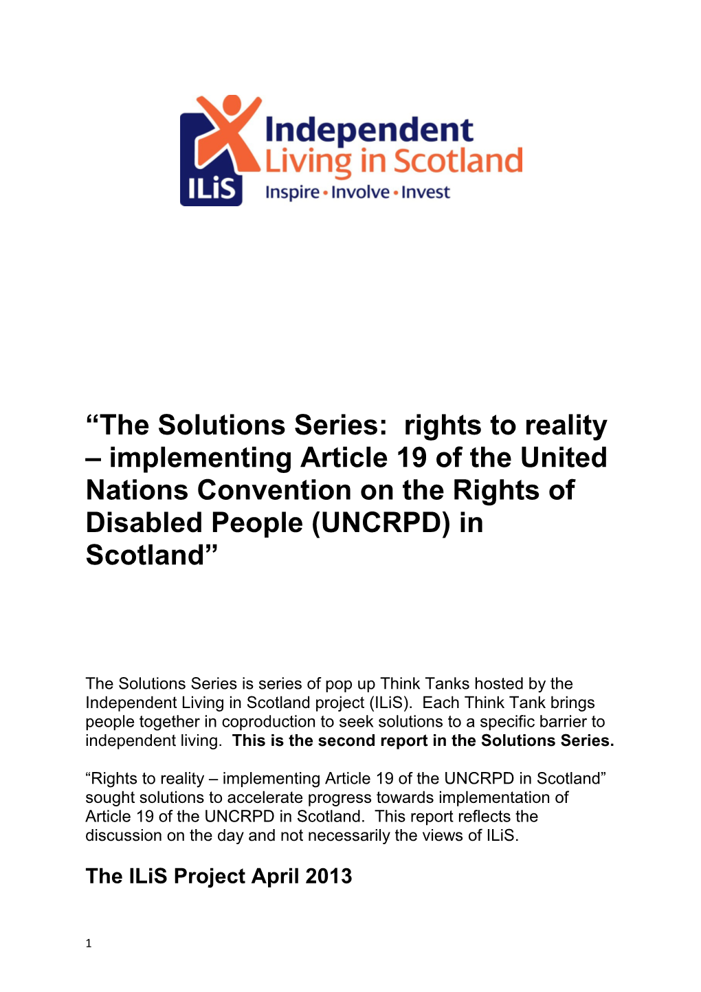 The Solutions Series: Rights to Reality Implementing Article 19 of the United Nations