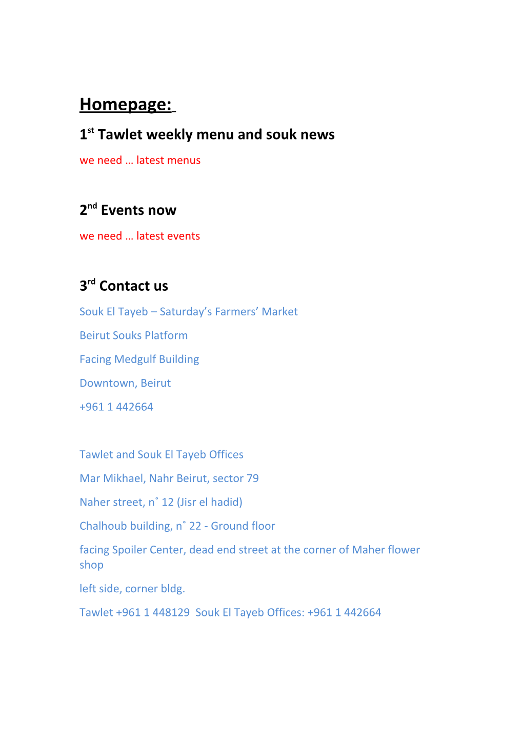 1St Tawlet Weekly Menu and Souk News