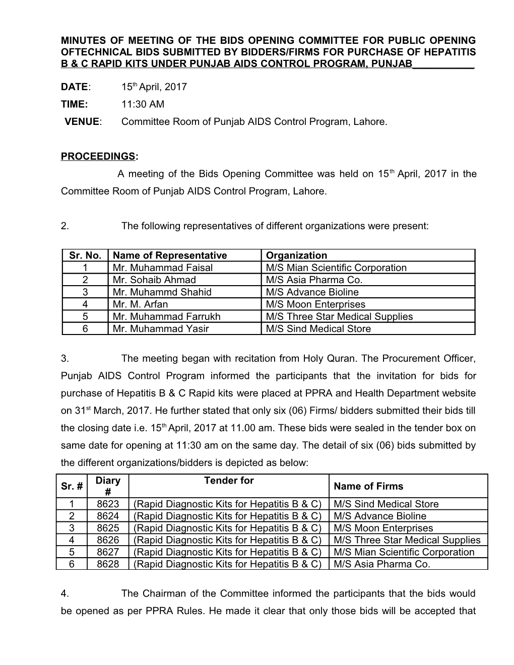 VENUE: Committee Room of Punjab AIDS Control Program, Lahore
