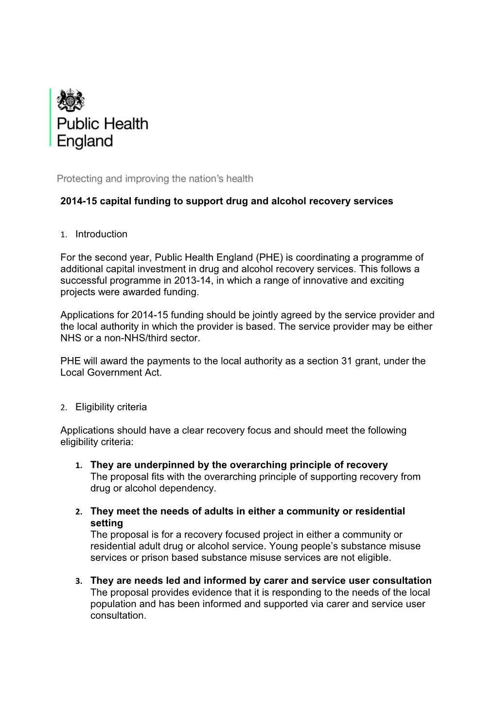 2014-15 Capital Funding to Support Drug and Alcohol Recovery Services