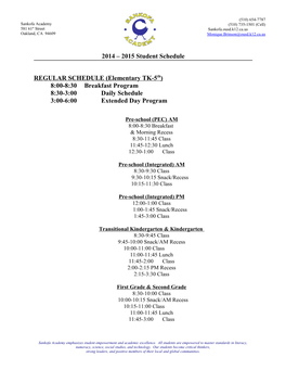 2014 2015 Student Schedule