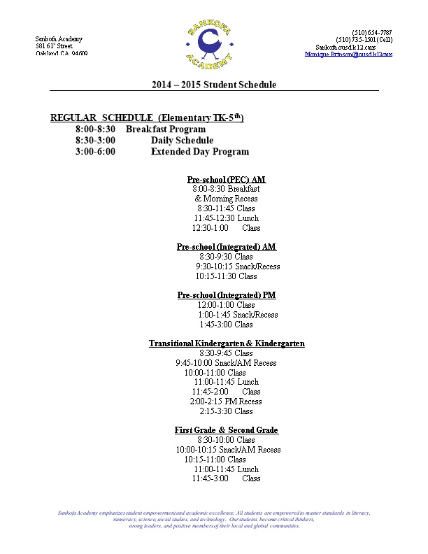 2014 2015 Student Schedule
