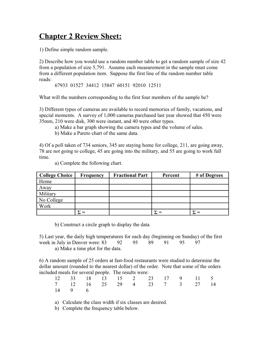 Chapter 2 Review Sheet