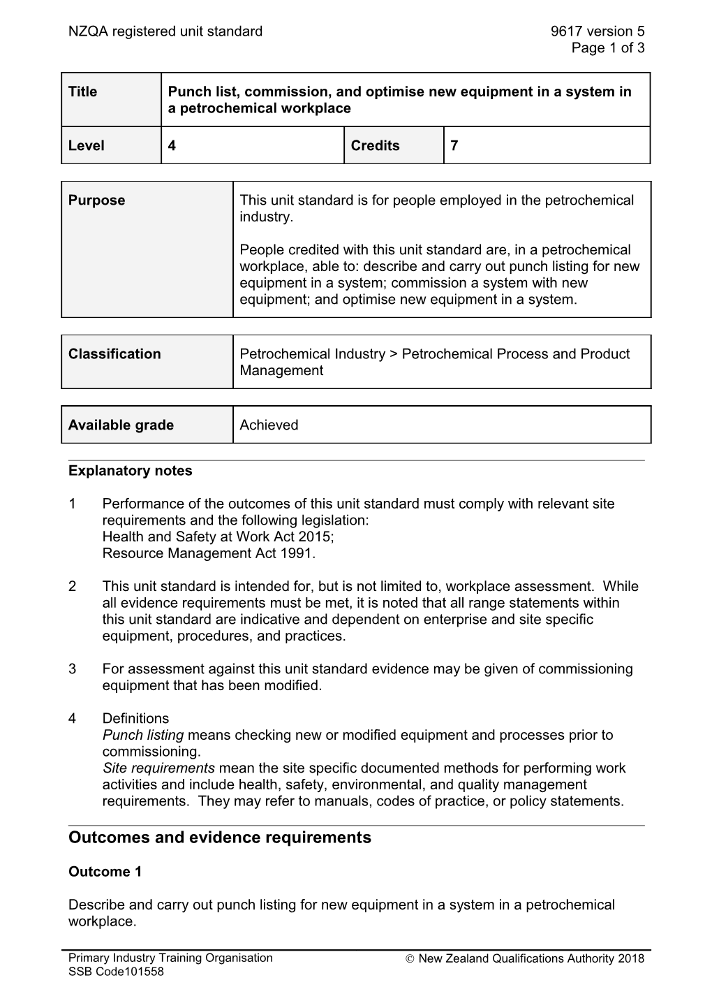 9617 Punch List, Commission, and Optimise New Equipment in a System in a Petrochemical Workplace