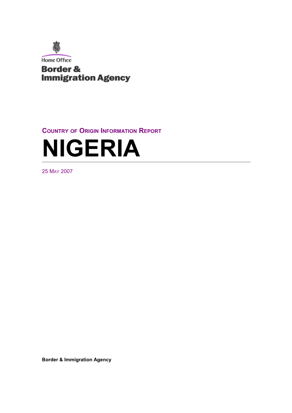 Country of Origin Information Report Nigeria May 2007