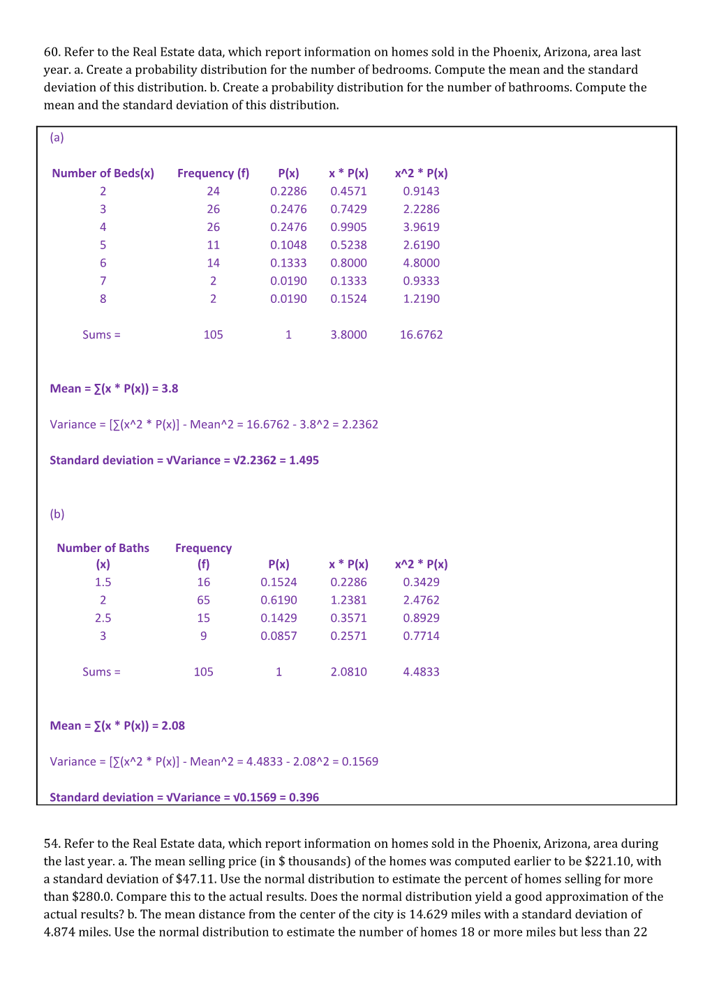 60. Refer to the Real Estate Data, Which Report Information on Homes Sold in the Phoenix