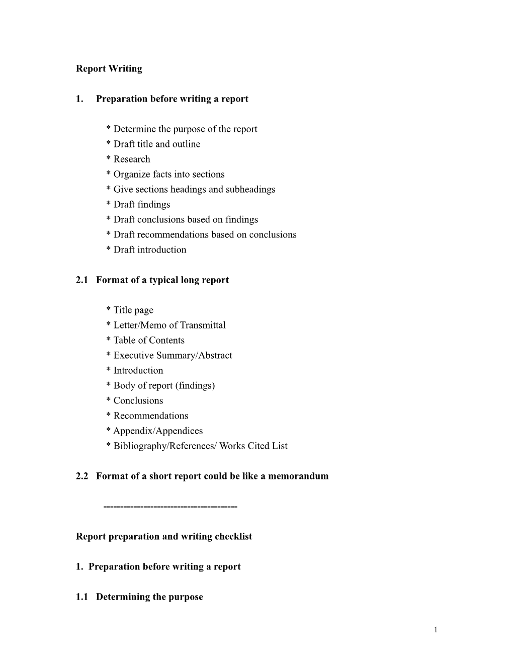 1. Preparation Before Writing a Report
