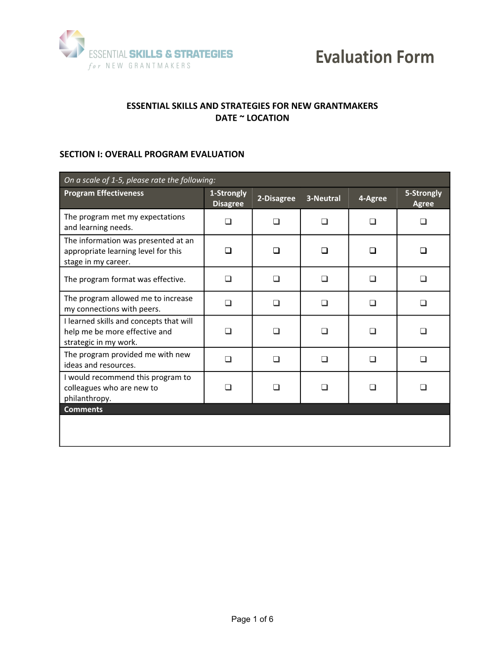 Template CME Evaluation Form