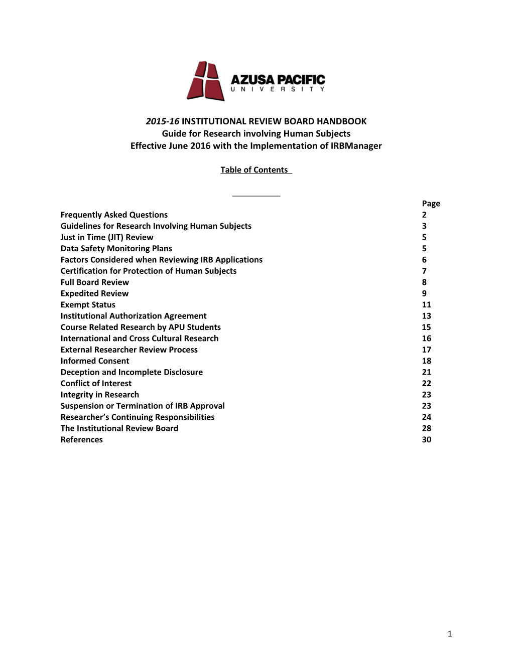 2015-16 Institutional Review Board Handbook