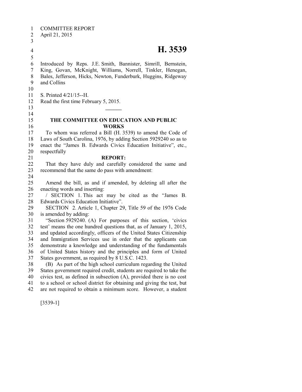 2015-2016 Bill 3539 Text of Previous Version (Apr. 21, 2015) - South Carolina Legislature Online