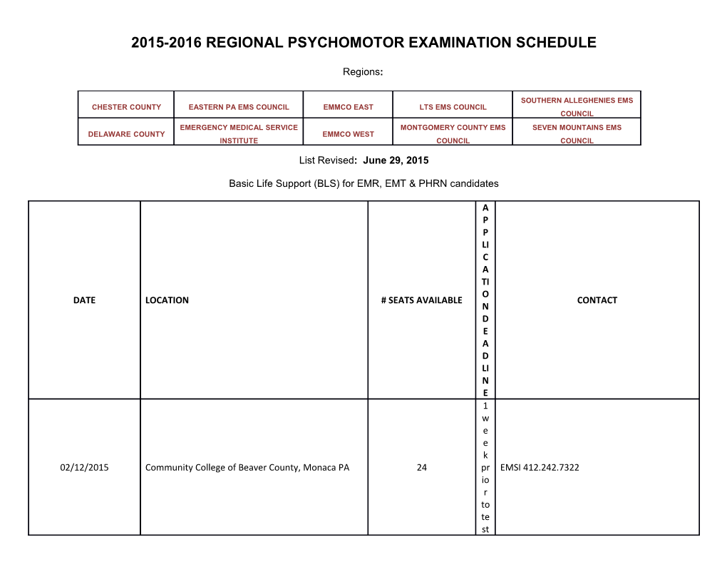 2015-2016Regional Psychomotor Examination Schedule